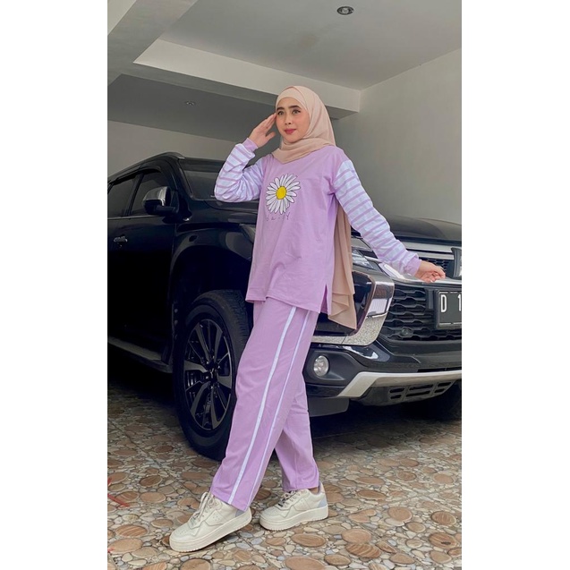 Setelan Olahraga Wanita - Baju Olahraga Wanita Muslim - Setelan Senam Sepeda Gowes Wanita PEACH-ABU-3