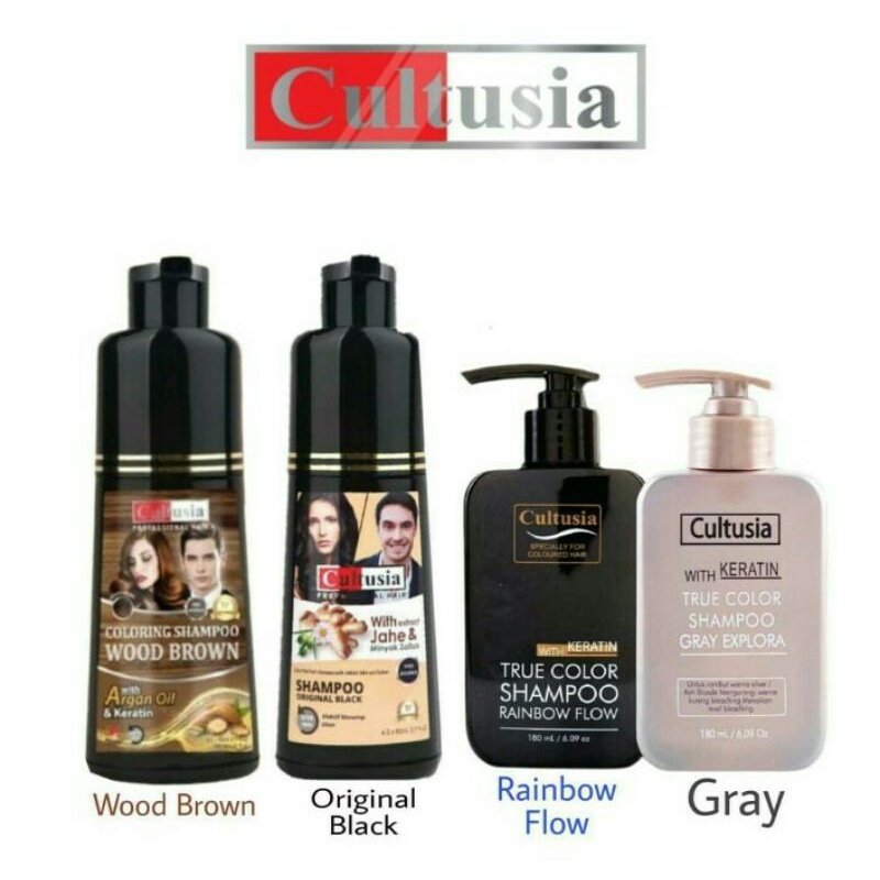 Cultusia Shampo Original Black dengan Ekstrak Jahe &amp; Minyak Zaitun 160ml | CULTUSIA Keratin True Color Shampoo 180ml