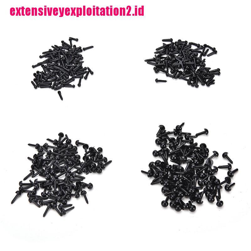 &lt; E2id &amp; &gt; 100pcs / Set Mata Boneka Beruang 4 Ukuran Bahan Plastik Warna Hitam