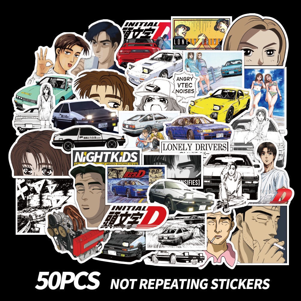 50 buah Initial D bagasi stiker kartu ipad komputer diy dekorasi gitar ins stiker lukisan stiker kop