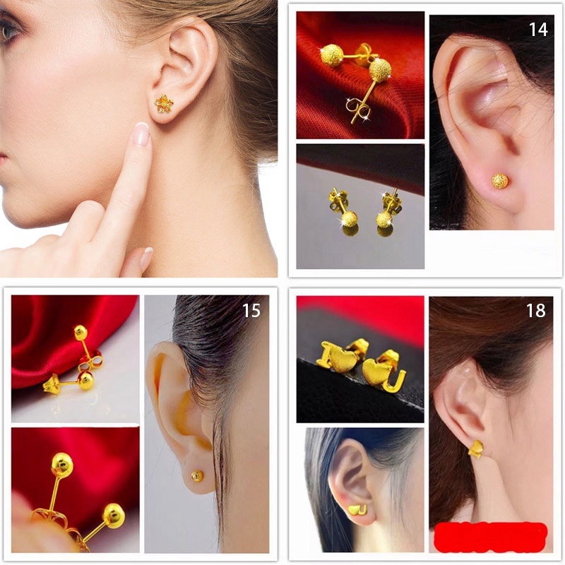 Anting Stud Desain Bunga Warna Emas Gaya Vintage Korea Untuk Wanita