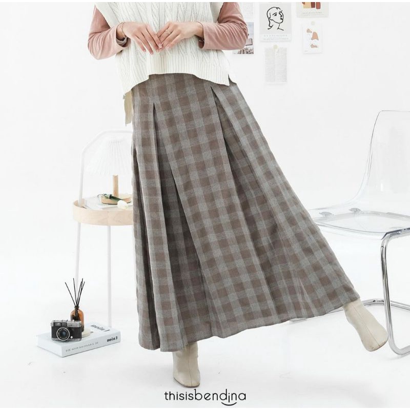 ROK REMPEL PANJANG  DEWASA MOTIF KOTAK ROK FLANEL TARTAN  KOTAK KOTAK KOREA