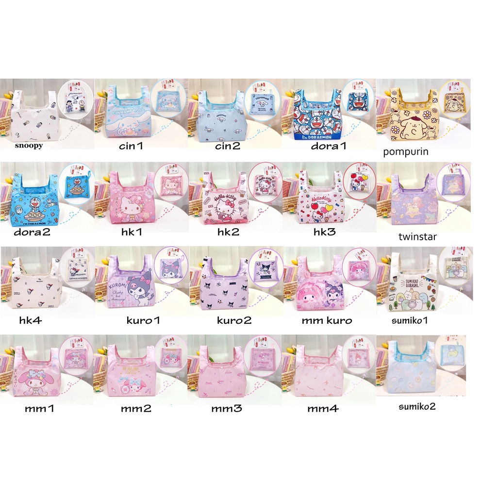 Tas lipat karakter TL016 serbaguna tas belanja multifungsi hello kitty melody kuromi snoopy cinamoroll