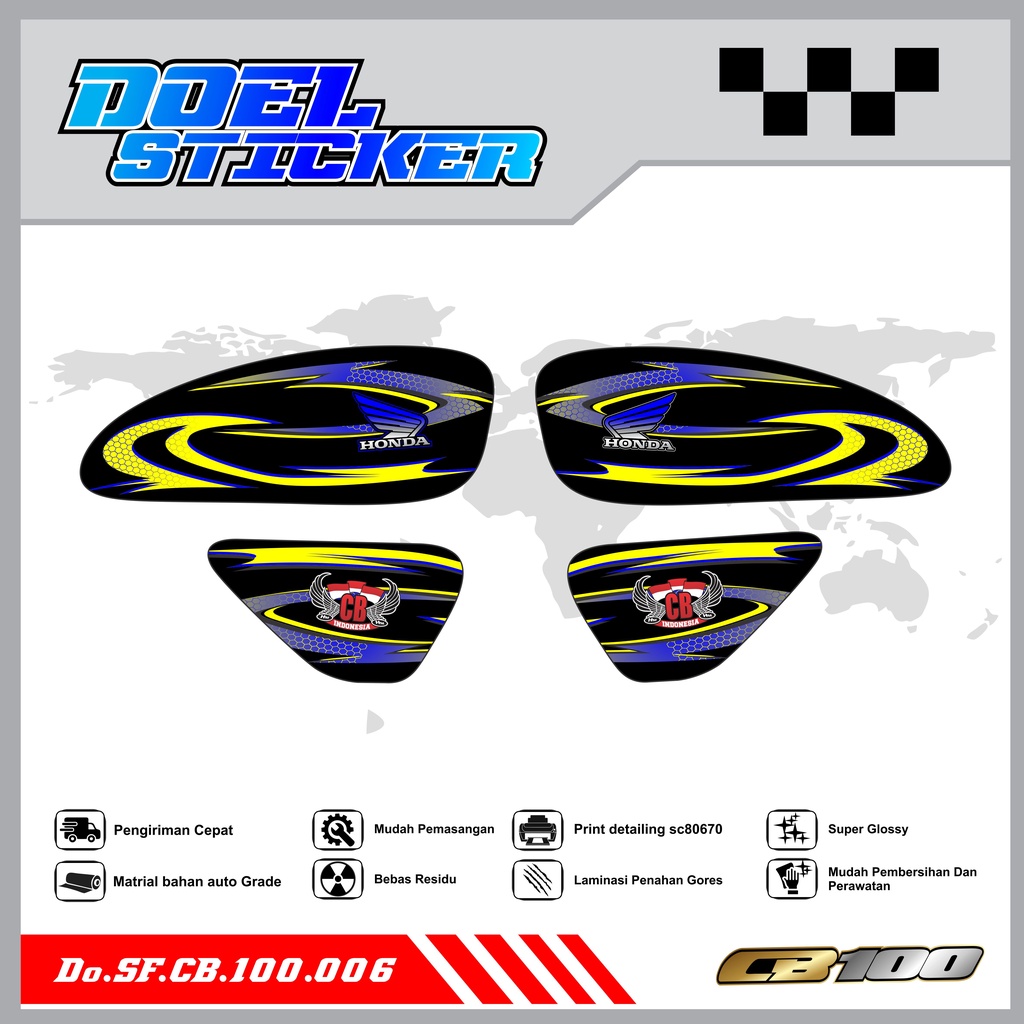 Sticker Striping Honda CB 100 List Variasi Hologram , Crome Doel  006