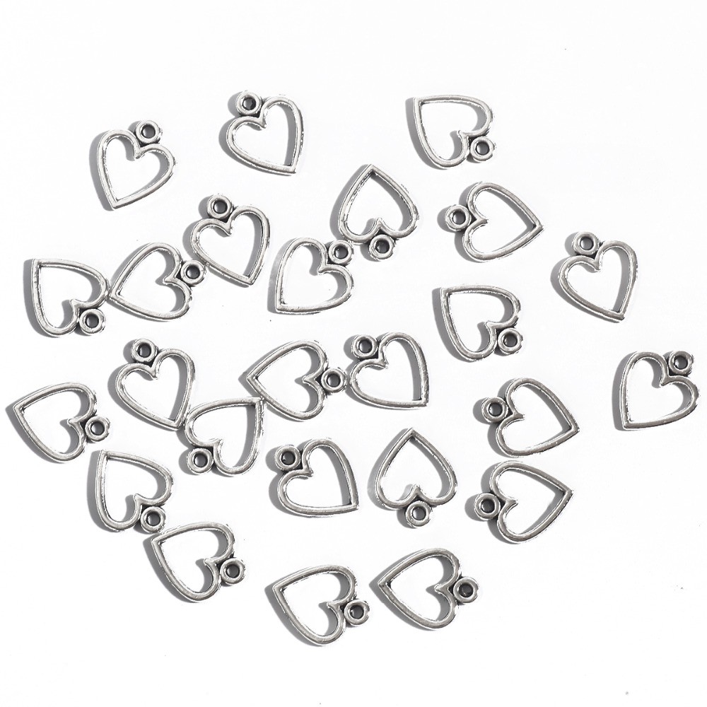 10/20/30/50 PCS Mix Size Alloy Heart Shape Antique Silver color Jewelry Accessories and Components for Making Bracelet Necklace