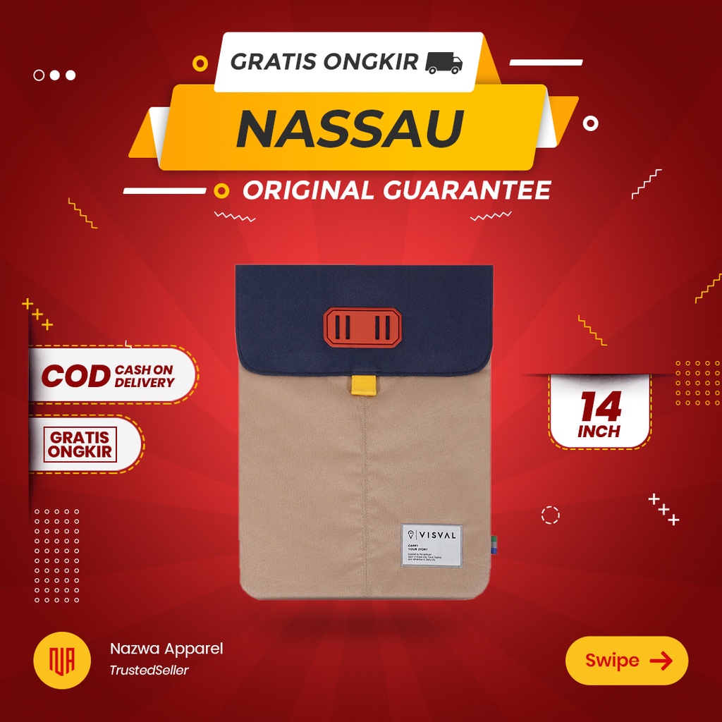 TAS LAPTOP CASE COVER BAG VISVAL NASSAU SLEEVE 14 INCH BEIGE NAVY