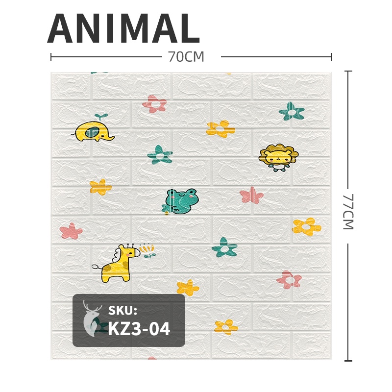 Wallpaper Dinding Foam 3D Motif Batu Bata Walpaper Stiker Dinding Dekorasi Kamar Murah 3dWalpaper 70 x 77 cm High Quality Guarantee-KZ304-ANIMAL
