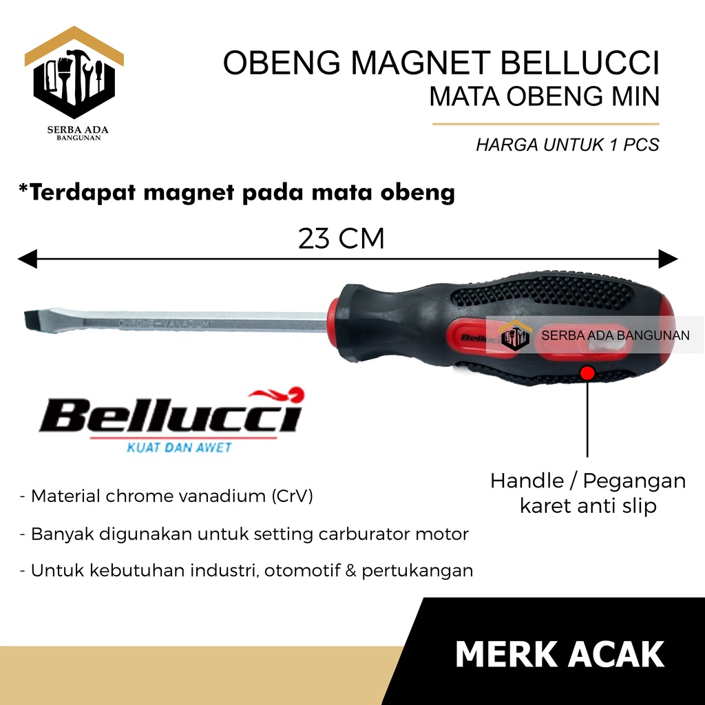 Obeng Magnet Bellucci Min Lancip Plus Kembang 23 Cm SATUAN