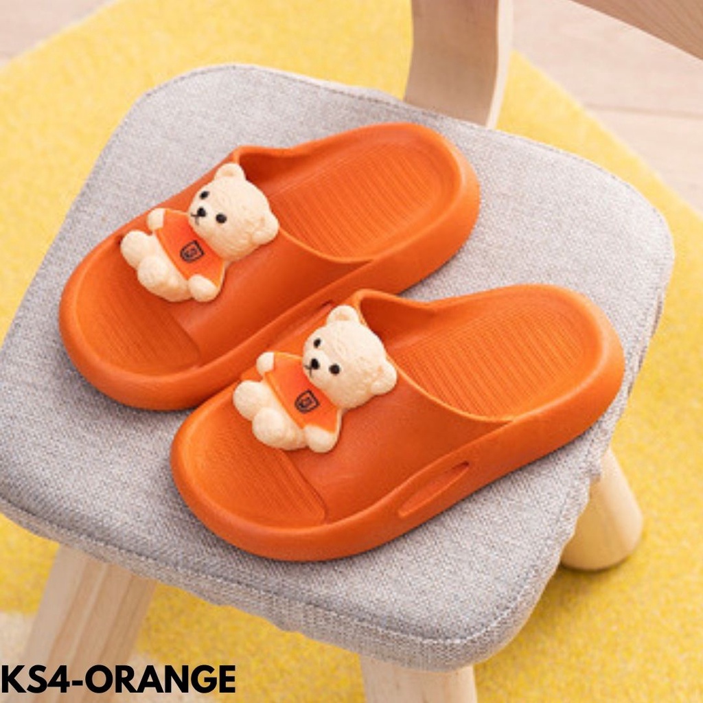 SANDAL SELOP ANAK-ANAK KEKINIAN MOTIF BERUANG COMEL BAHAN RUBBER ANTI SLIP IMPORT KS4