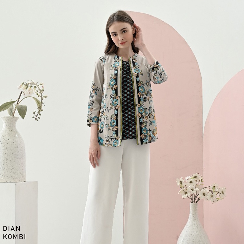 Evercloth Dian Atasan Batik Wanita Lengan Panjang Blouse Batik Perempuan Blazer Luaran Outer