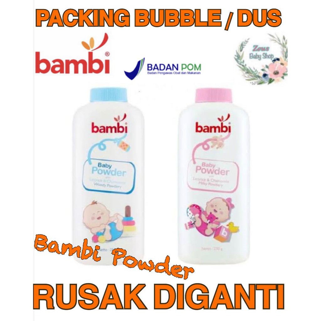 Bambi Baby Powder 250gr 100gr pricky - bedak tabur , milky powdery Zeus