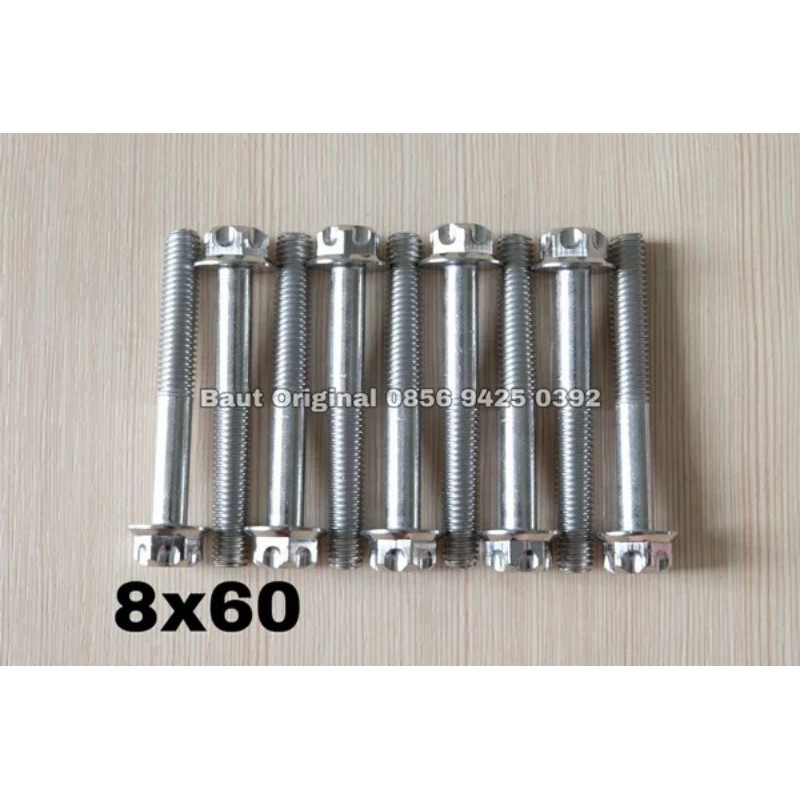 baut probolt 8x60 mm stainless new model drat 12 panjang 6 cm 12 silver gs1 gear 2 kunci belimbing heng