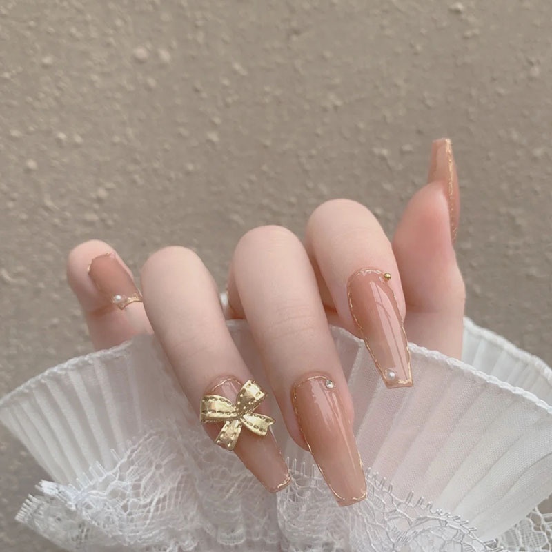 24 PCS French False Nail High End | Wedding Nails | Kuku Palsu Bermotif | Waterproof | Nail Art