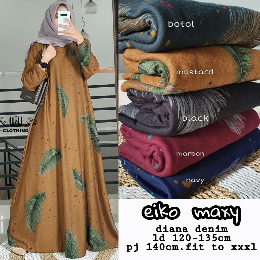 Baju Gamis Big Size Muslim Wanita Adem Harian Kekinian Kaos Terbaru 2021 Motif Diana Denim Jumbo Ld 