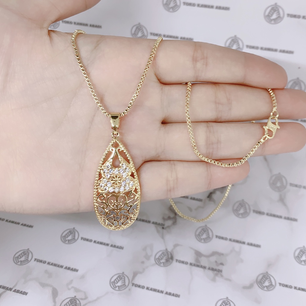 60cm Kalung Xuping Gold Perhiasan Fashion Wanita liontin Permata Big Size Oval *20