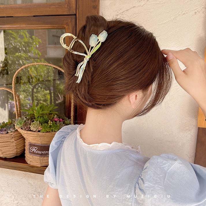 IFYOU Jepit Rambut Bentuk Hiu Tulip Bahan Logam Gaya Vintage Untuk Wanita