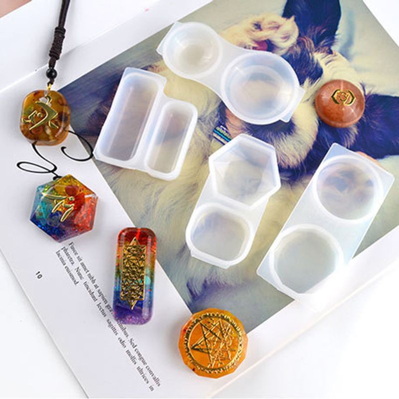 Glitter Faceted Round Square Orgonite Resin Pendant Mold Crystals Stones Orgone Silicone Resin Mold Keychain Jewelry Making Tool