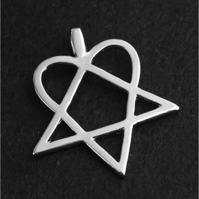 New Men's Women's Heartagram Star Heart Him Silver Pewter Pendant Necklace