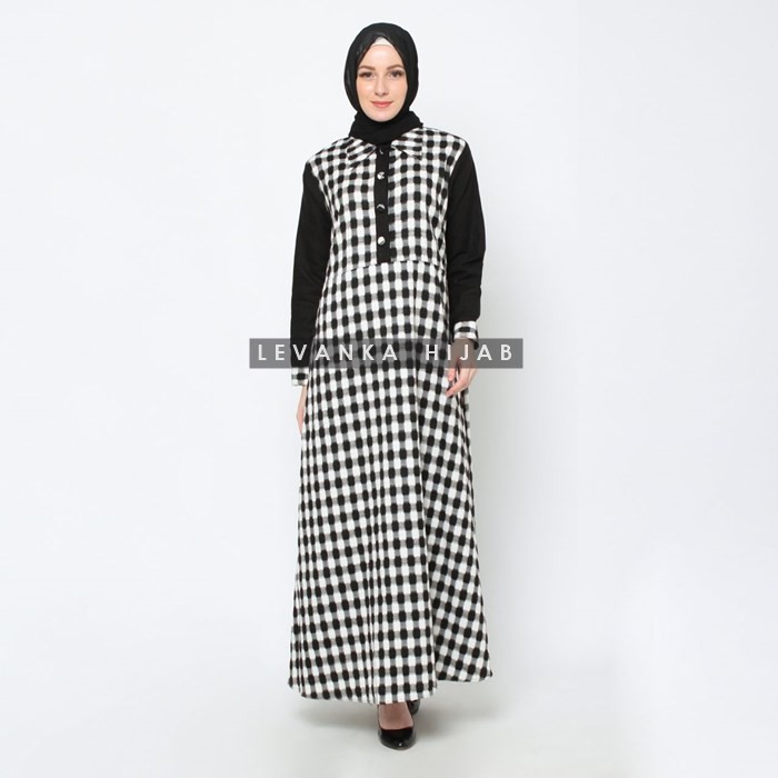 Baju Gamis Motif kotak-kotak bahan Semiwoll Tebal / Kana Dress