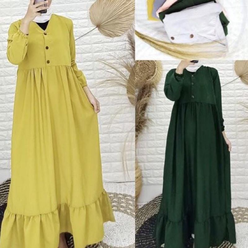 baju busana muslim wanita gamis deska rempel busui kerut pinggang gamis premium terlaris