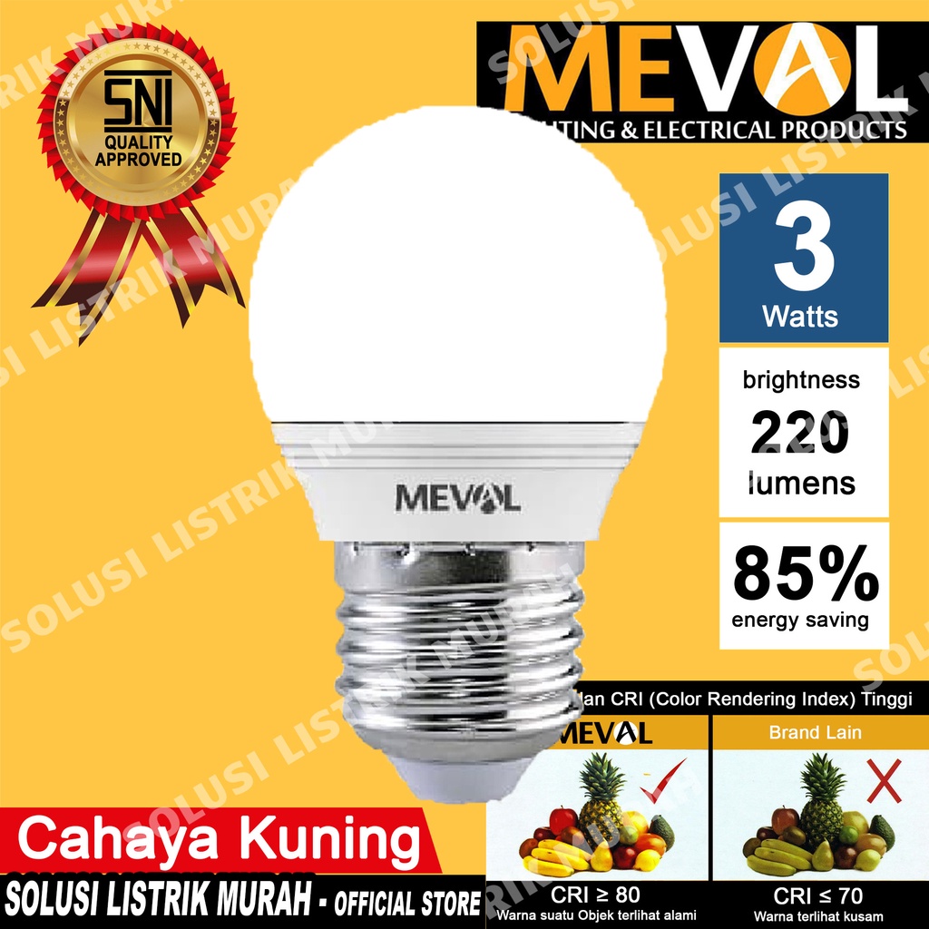 MEVAL Lampu Led Eco 3W Bulb Putih / Warm White / Kuning