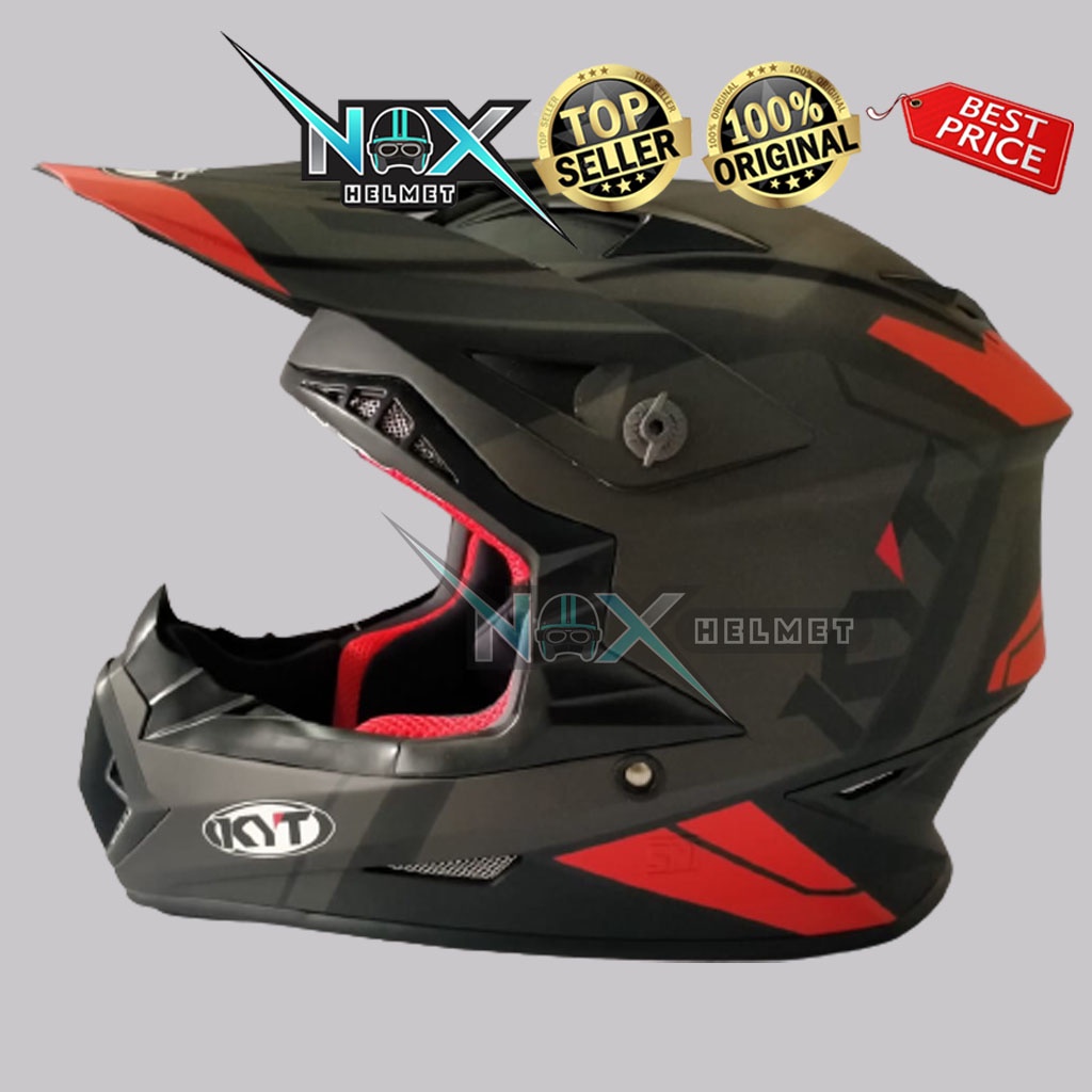 Helm Cross KYT JUMPSHOT #3 Black Matt Gunmetal Red Fluo (Ongkir 2kg)