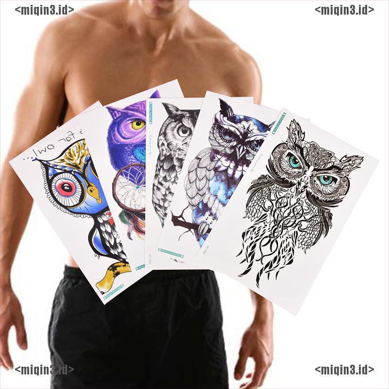 Miqin3 Id Stiker Tato Sementara Tahan Air Gambar Burung Hantu