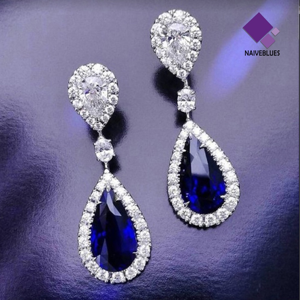 Anting Stud Berlian Imitasi Bentuk Teardrop Bulat Menjuntai Untuk Pesta Pernikahan