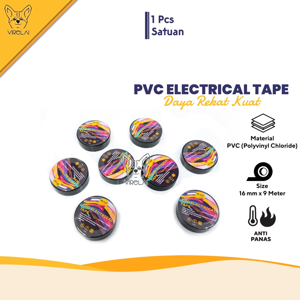 PVC Electrical Tape / Isolasi Kabel Listrik 16 mm x 9 m Anti Panas [M-ONE]