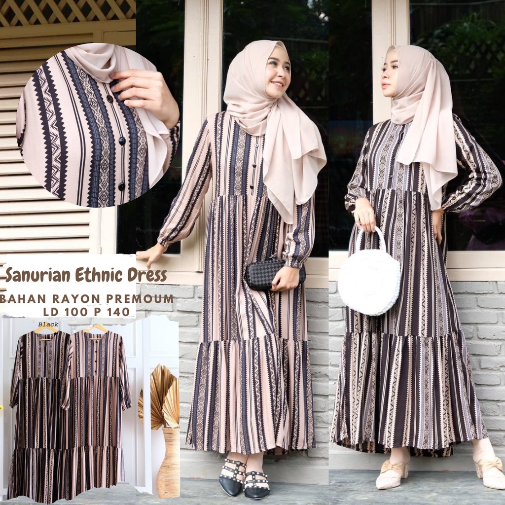 Sanurian Etnik Dress/Dress Etnik Rayon/Daster Etnik Busui/Gamis Rayon Sanur/Gamis Etnik Ld 100