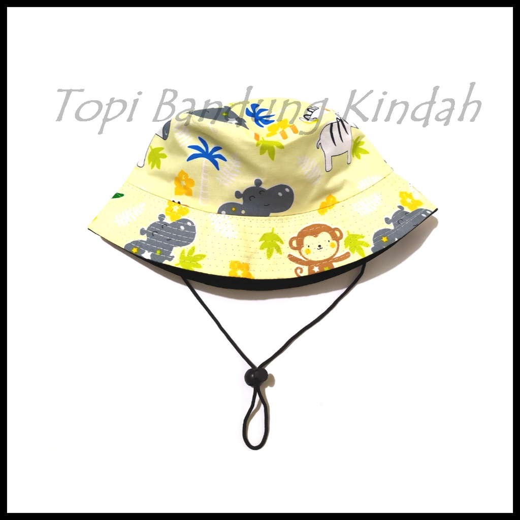 bucket hat anak perempuan laki laki ada tali - bucket rimba anak motif lucu - topi anak cowok cewek-kuning 2