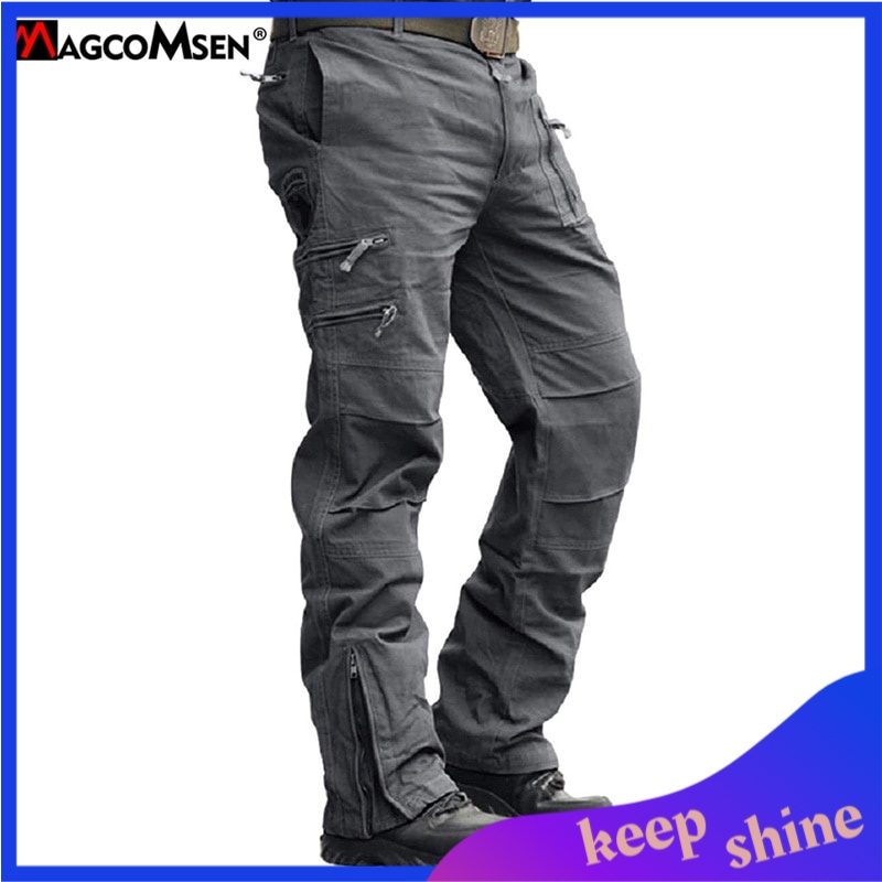 Celana Kargo Pria Big Size MAGCOMSEN Military Men's Casual Cargo Pants Cotton Tactical Black Work Tr