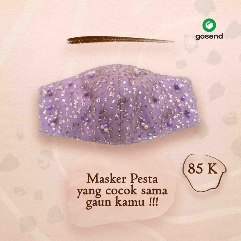 Masker Kain 3 lapis | Satin Lilac / Ungu |  Brukat Glitter Rosegold