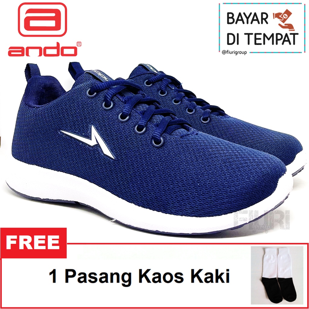 FIURI - Ando Original - PINO 39-43 NAVY- Sepatu Kets Pria - Sepatu Sneakers Pria - Sepatu Olahraga Sport Pria - Sepatu Casual - Sepatu Jogging Lari Fitness Gym Senam Pria - Sepatu Sekolah Bertali SMP SMA