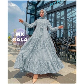 Baju Gamis Brukat Wanita Remaja Terbaru 2022 Model Kekinian Pesta Kondangan Gala Bahan TileDot Fit L