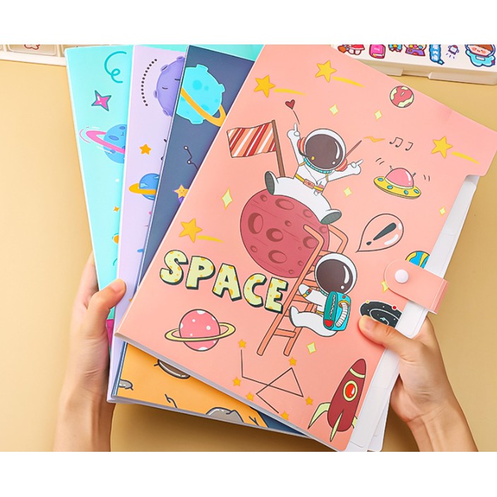 Map Folder Organizer Gambar Luar Angkasa Austronaut 6 Sekat / Map Folder A4 Motif Astronot Imut / Map Plastik 6 Sekat