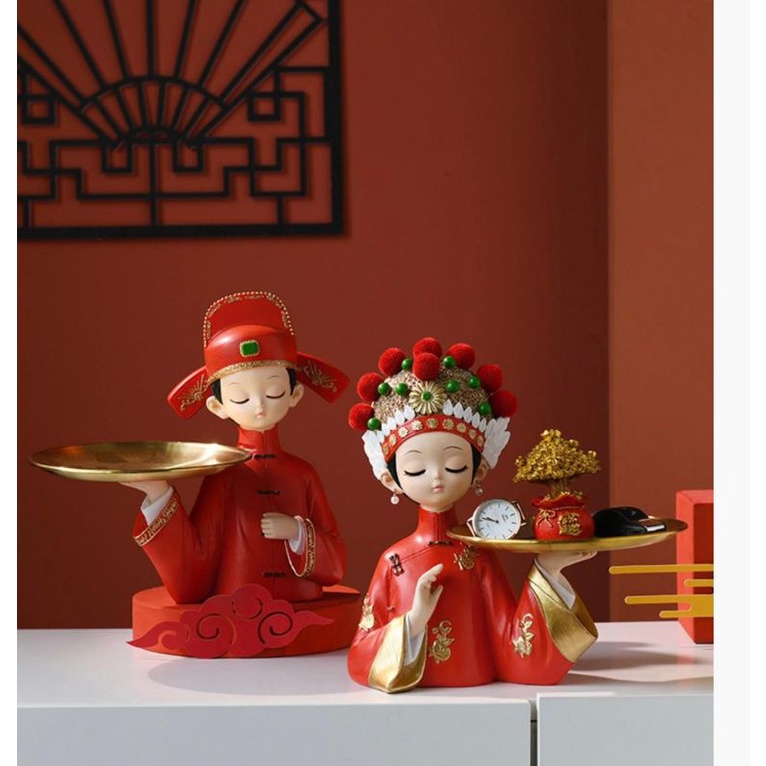 WEDDING SET Pajangan Patung Pengantin / Chinese Wedding Decorations / Pajangan Couple Wedding / Tray
