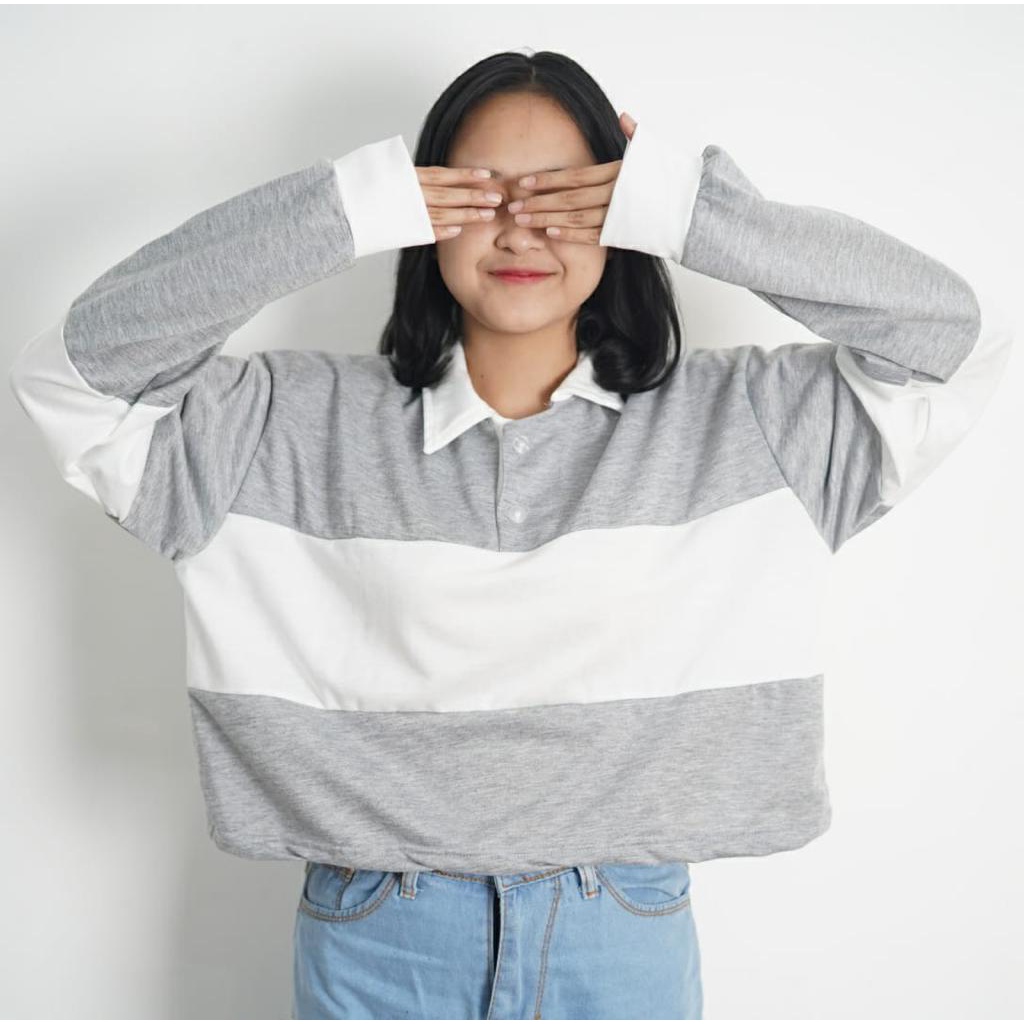 GFS PAMELA CROP COLOR BLOCK COLLAR TOP