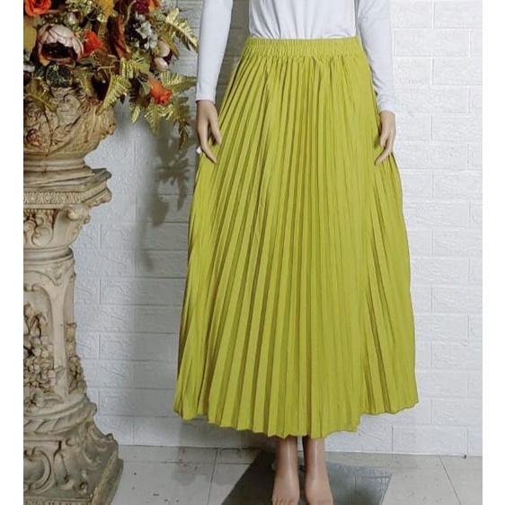 GS-ROK PLISKET PREMIUM /ROK PANJANG MUSLIM/ ROK MAYUNG BAHAN HYGET PREMIUM GRADE A-LEMON TUA