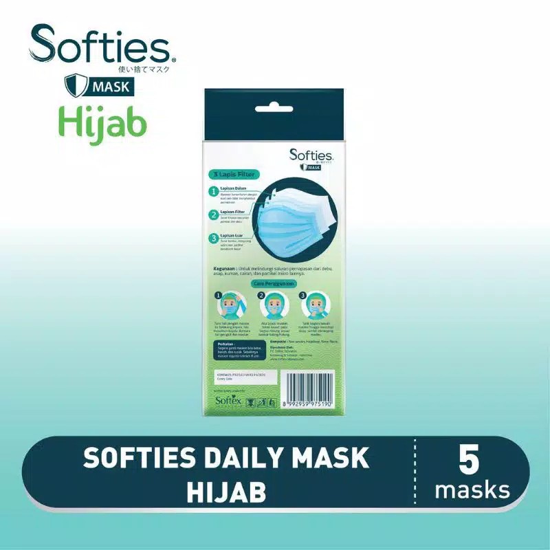 SOFTIES HEADLOOP MASKER HIJAB 3ply 5's Masker Medis