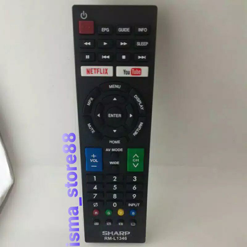 REMOTE REMOT TV SHARP AQUOS LCD LED SMART TV NETFLIX YOUTUBE RM-L1346 ALL TIPE TANPA SETTING