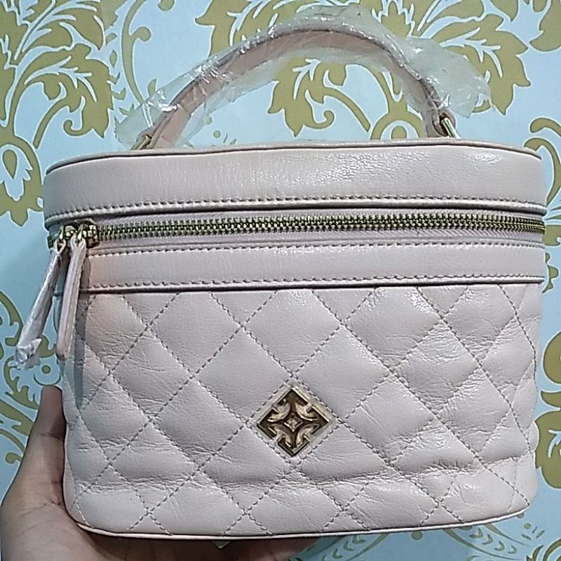 tas sling model tas make up warna pink brand gobelini, masih baru, kulit sapi asli