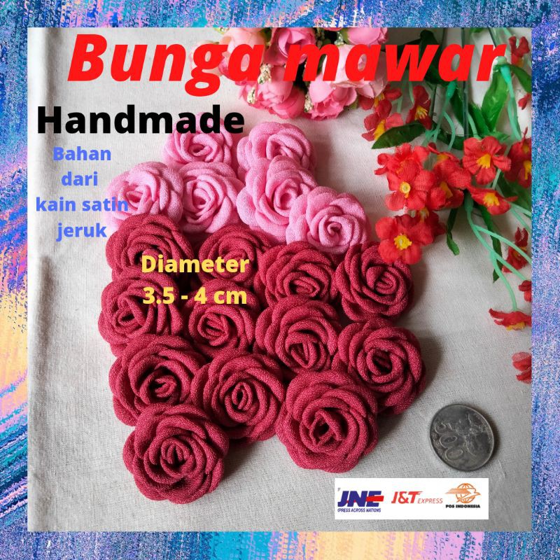 Bunga Mawar Palsu Kain Artificial Handmade Hand Buket Bouket Merah Hitam Putih Pink Mini Cantik