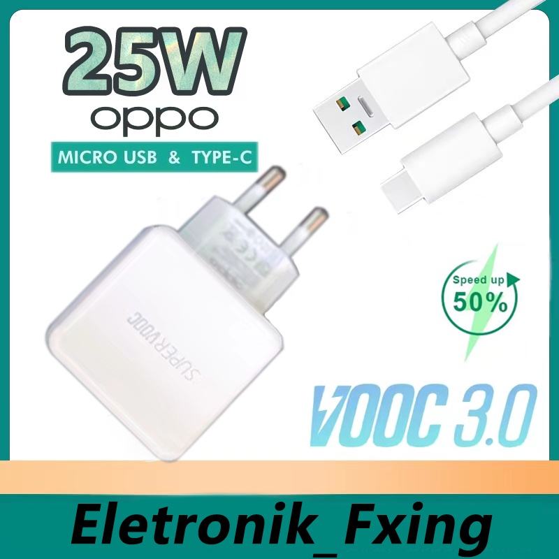 【3097】CHARGER OPPO VOOC FAST CHARGING ORIGINAL MICRO TIPEC OPPO R17/F 25W Support TypeC Original 100%