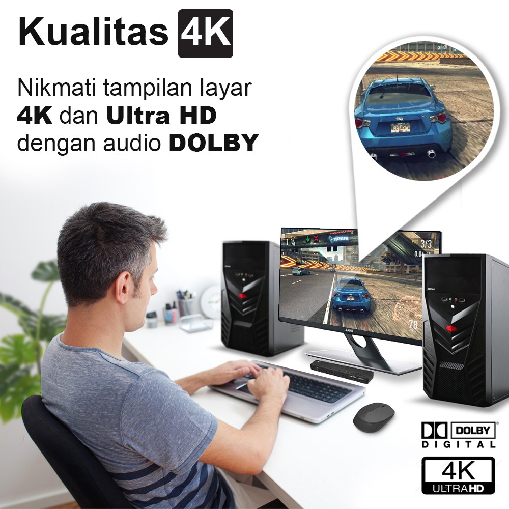 Switcher HDMI 4K Ultra HD Dolby Audio Type C USB HDMI PX HKM-310