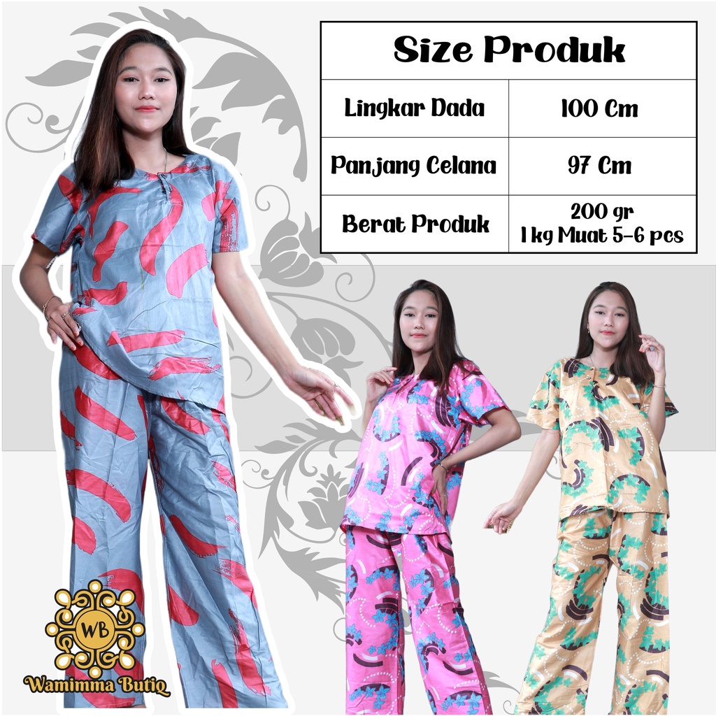 stelan batik kencana ungu stelan batik panjang stelan batik busui lengan pendek stelan baju tidur stelan celana oneset batik
