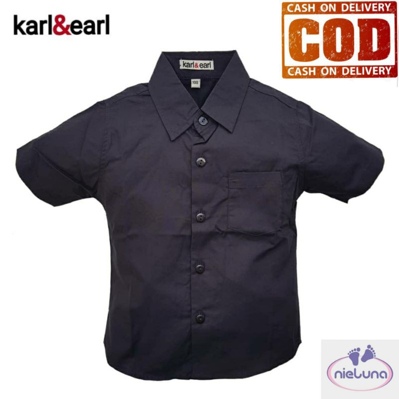 Kemeja Anak Lengan Pendek Karl & Earl/ Kemeja Polos Anak Laki Laki - Hitam