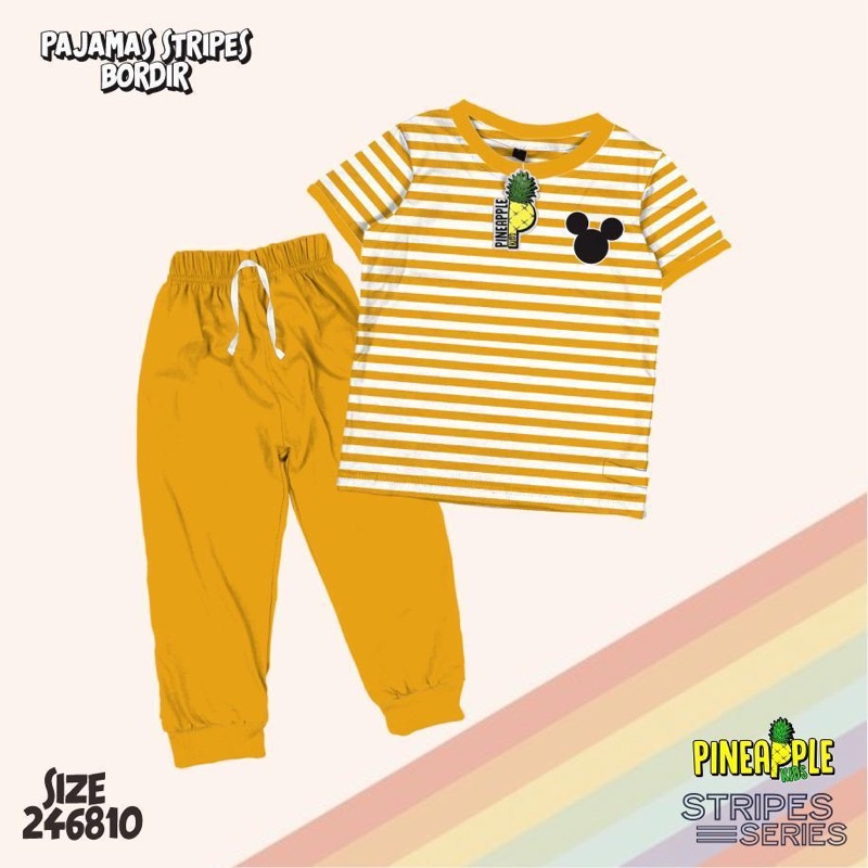 Baju Anak Setelan Pajamas Stripes Bordir Pineapple Kids Original Super Premium Termurah Terlaris