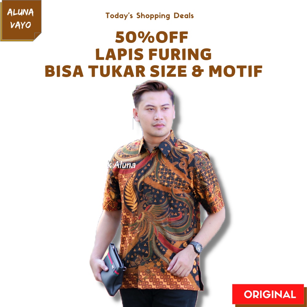Baju Kemeja Kameja Atasan Hem Pakaian Batik Pria Lengan Pendek Kekinian Set Abu Aluna Ungu Original 