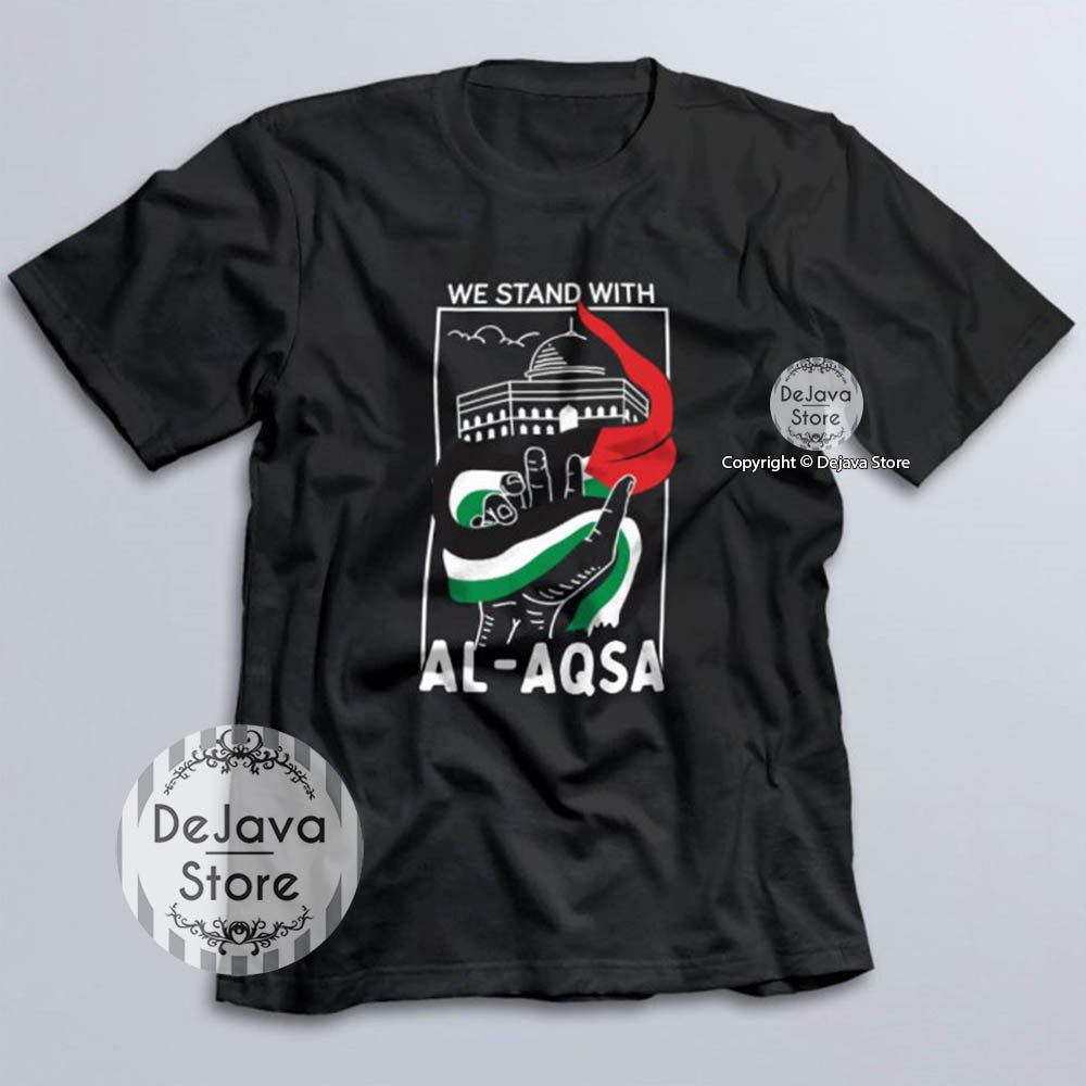 Kaos Dakwah Islami Palestina We Stand With Al Aqsa Palestine Baju Distro Santri Muslim Tshirt - 8184-HITAM